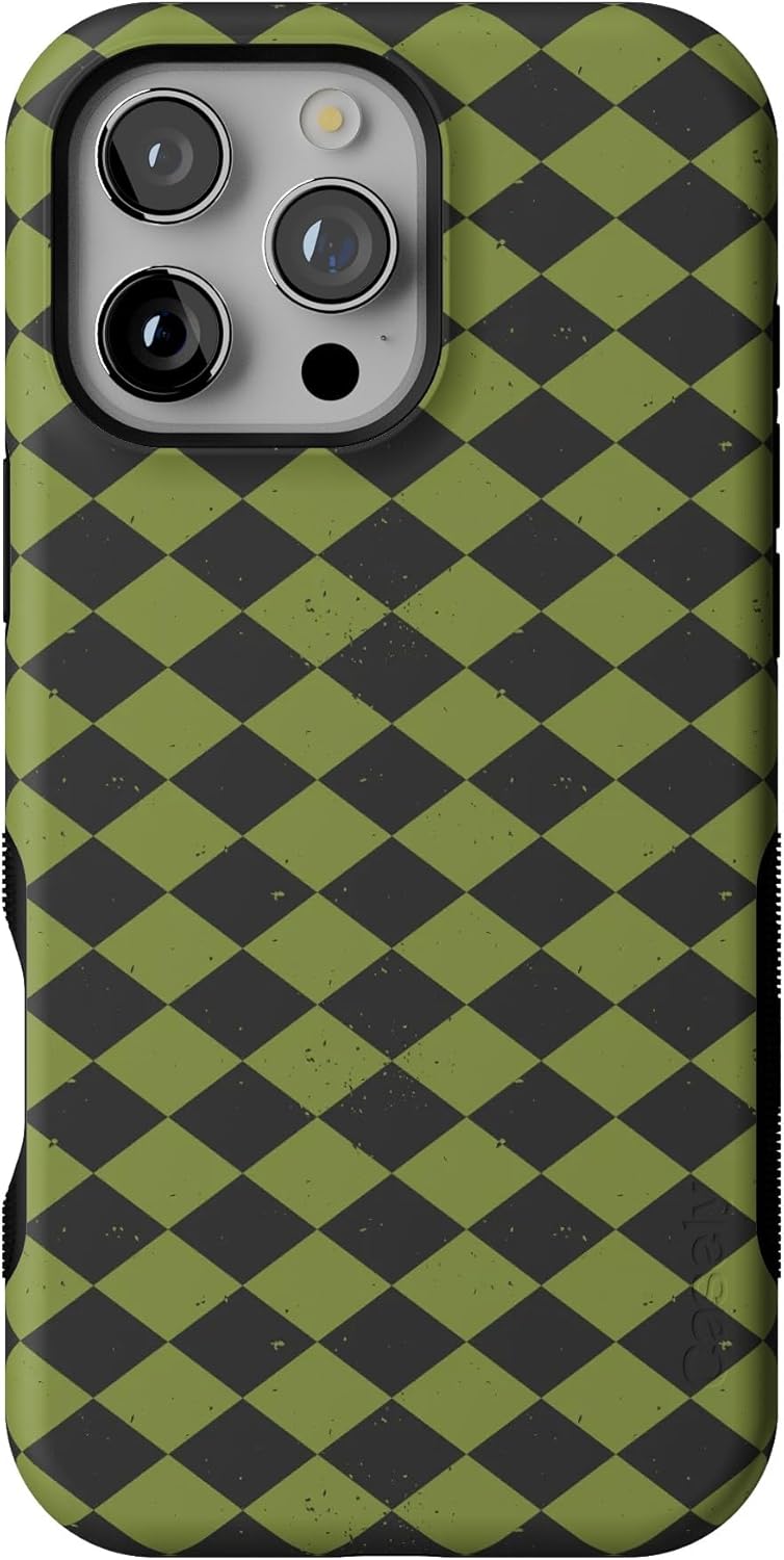 Casely iPhone 16 Pro Case - Wicked Hex Green Checkered Design