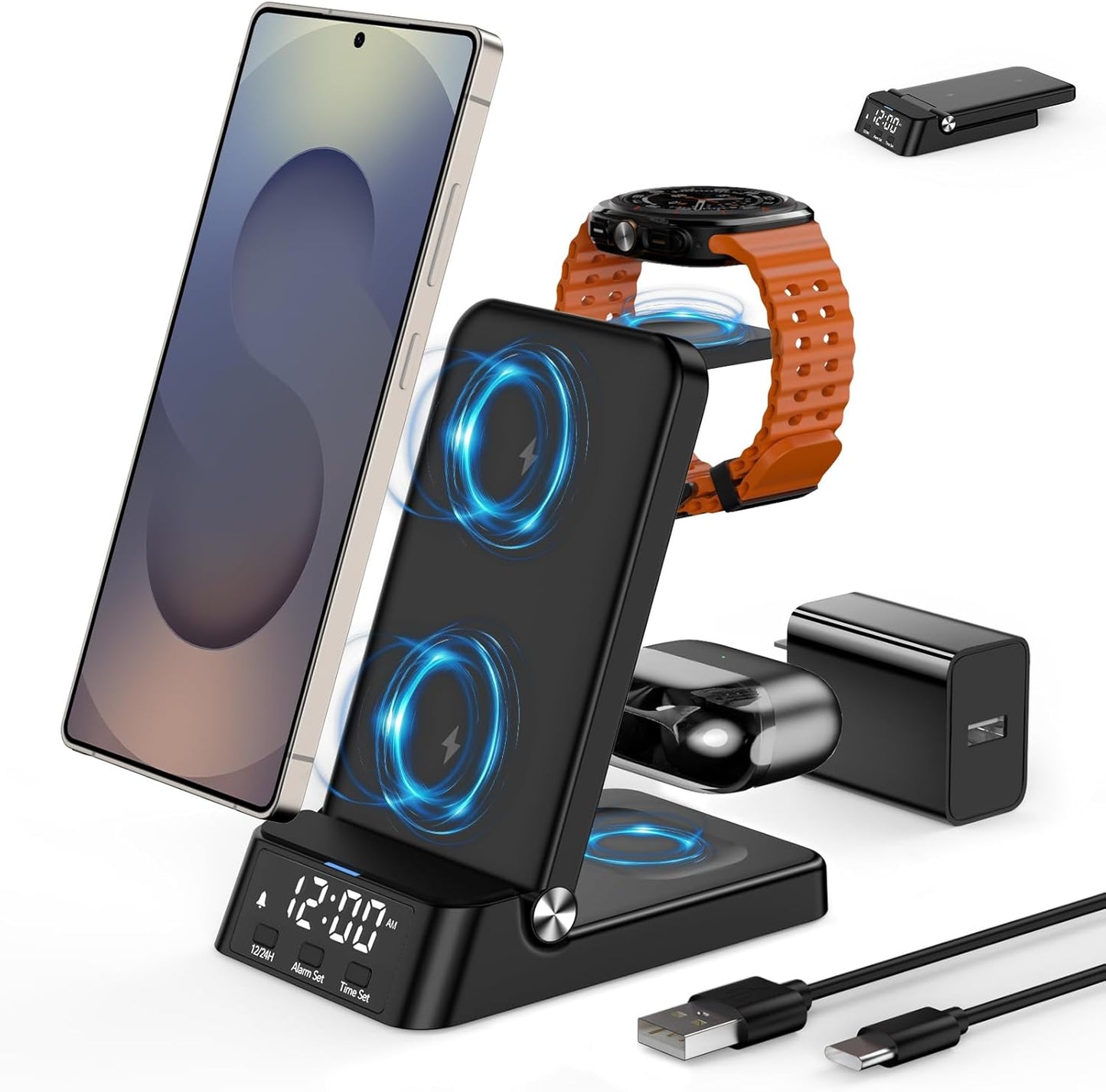 4 in 1 Wireless Charger with Alarm Clock for Samsung Devices