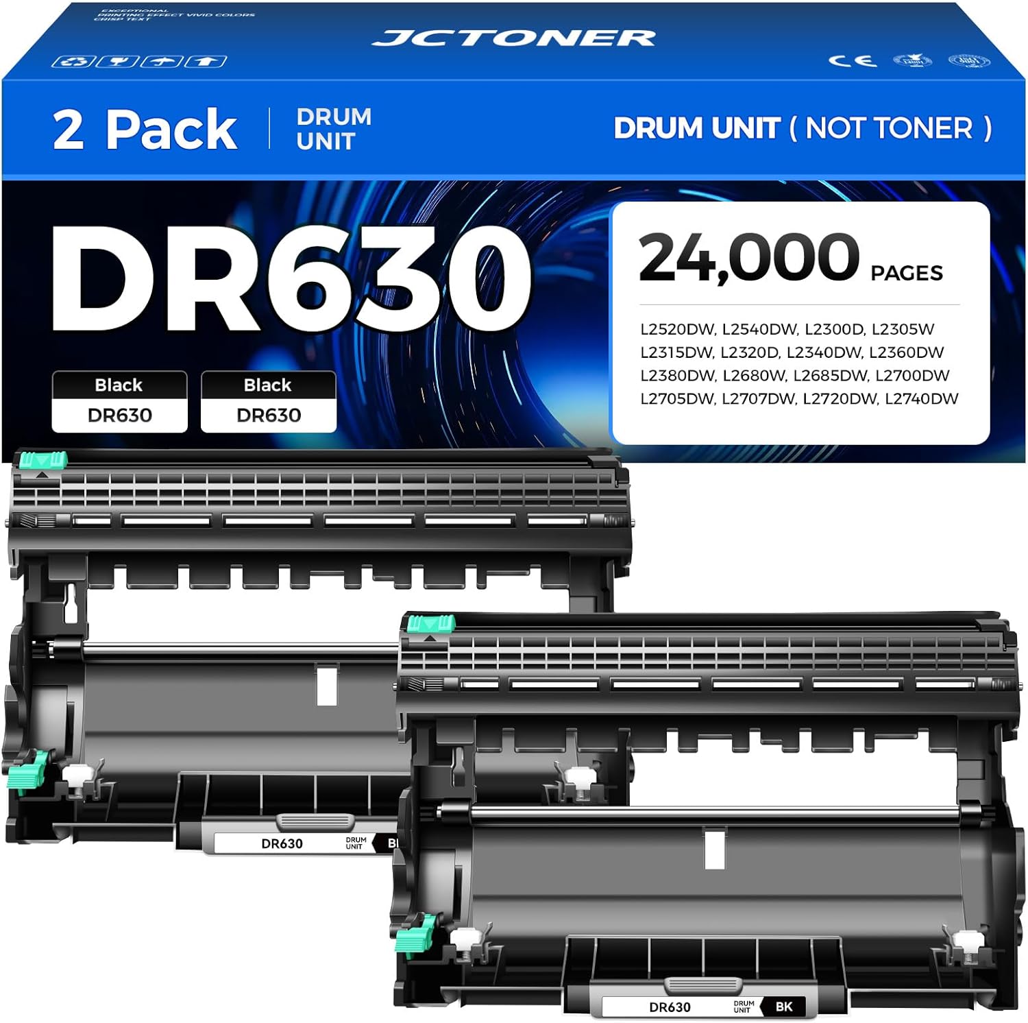 DR630 Drum Unit 2-Pack Replacement for Brother Printers