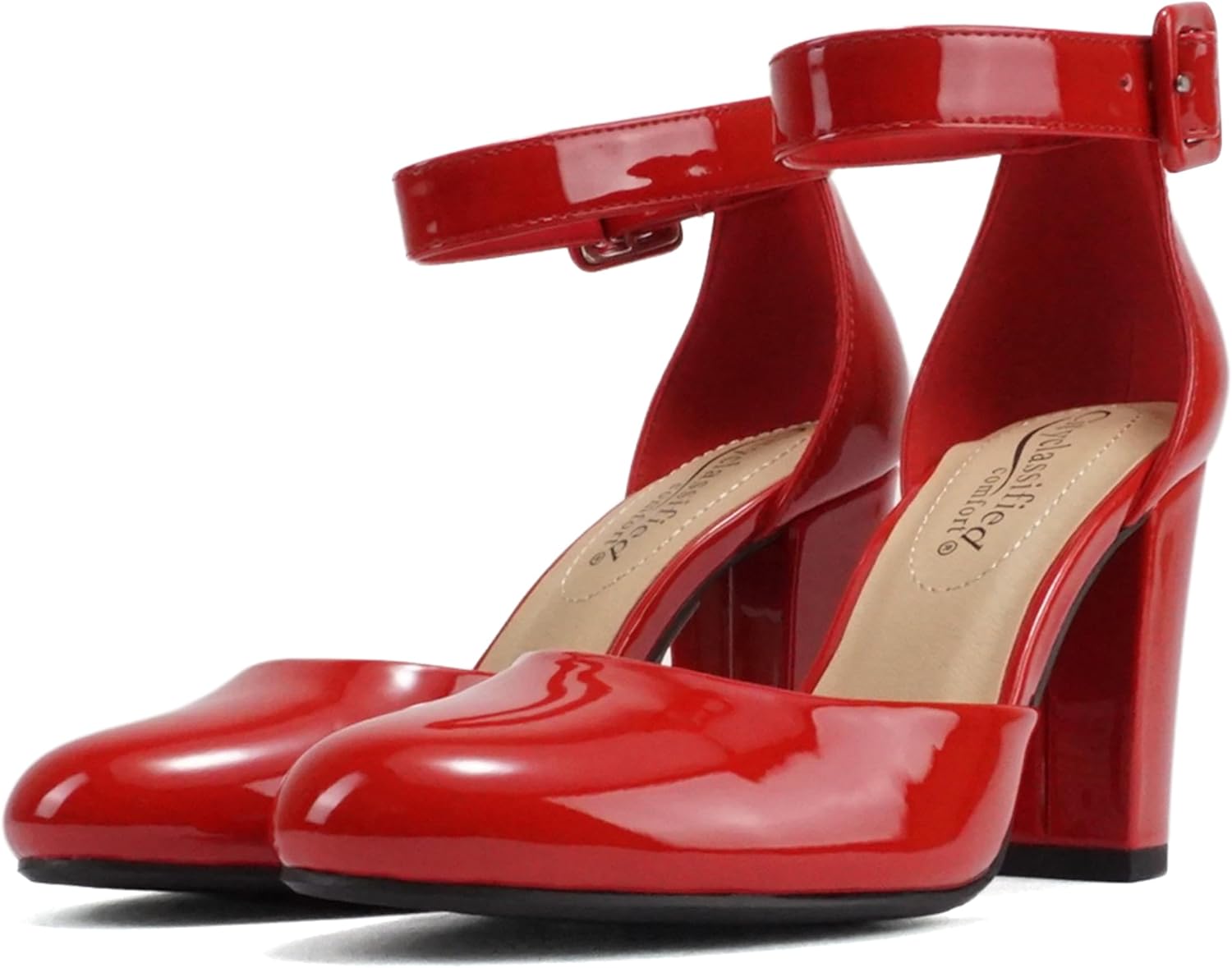 CITYCLASSIFIED Comfort Women's Closed Toe Ankle Strap Block Heel