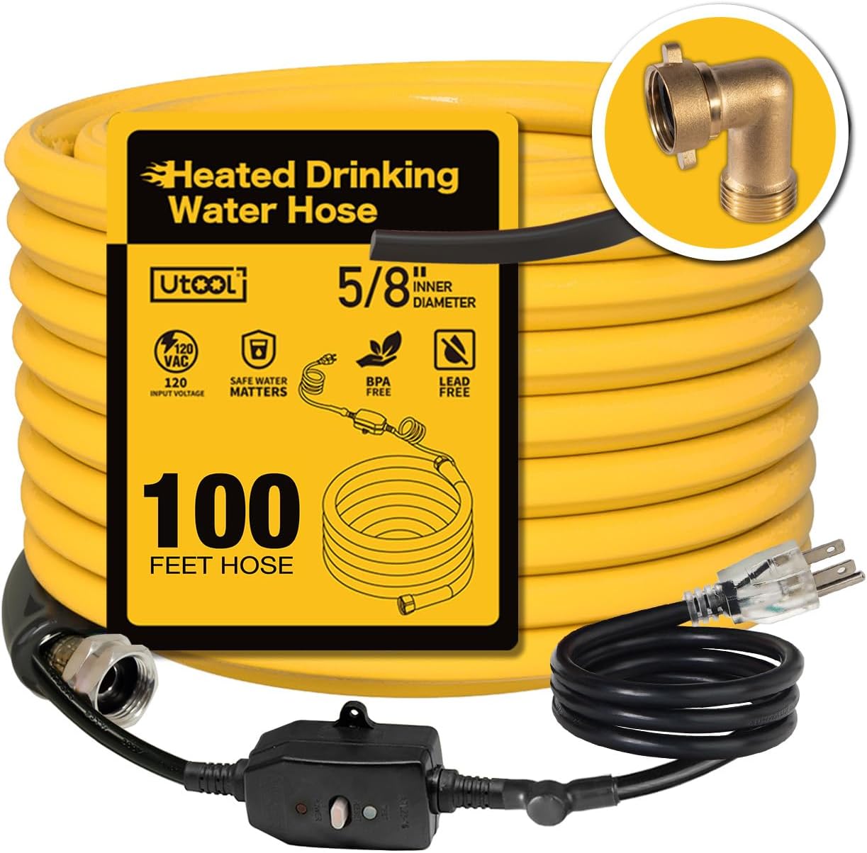 UTOOL 100 FT Heated Water Hose with Antifreeze Protection