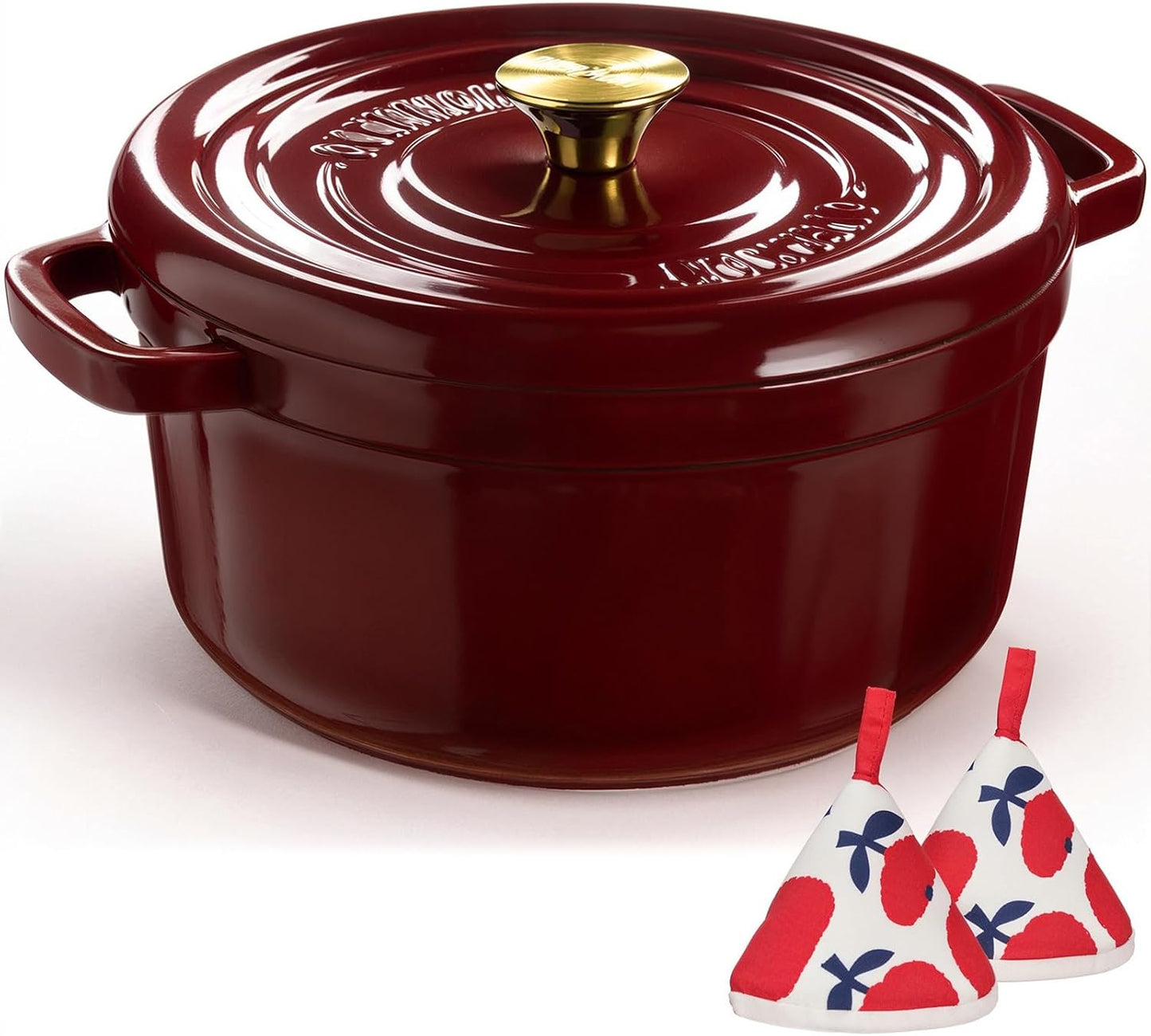 Overmont Enameled Cast Iron Dutch Oven - 5QT Burgundy
