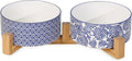 Selamica Ceramic 30 OZ Dog Bowls with Wooden Stand - Weighted