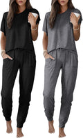Ekouaer Womens 2-Pack Short Sleeve Jogger Pajama Sets - Soft Comfort