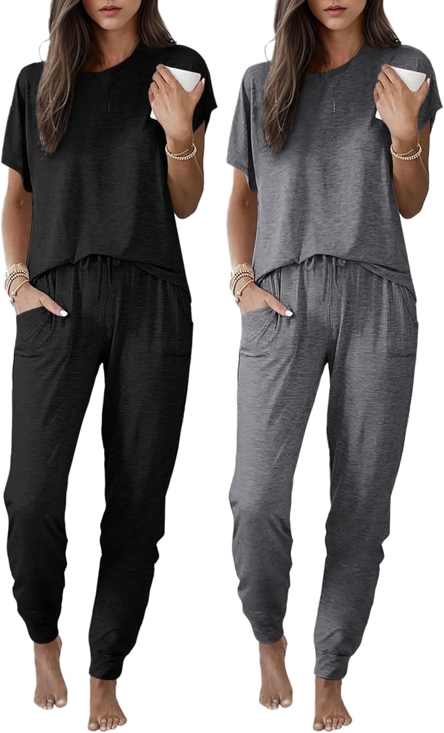 Ekouaer Pajama Sets for Women with Jogger Pants and Pockets