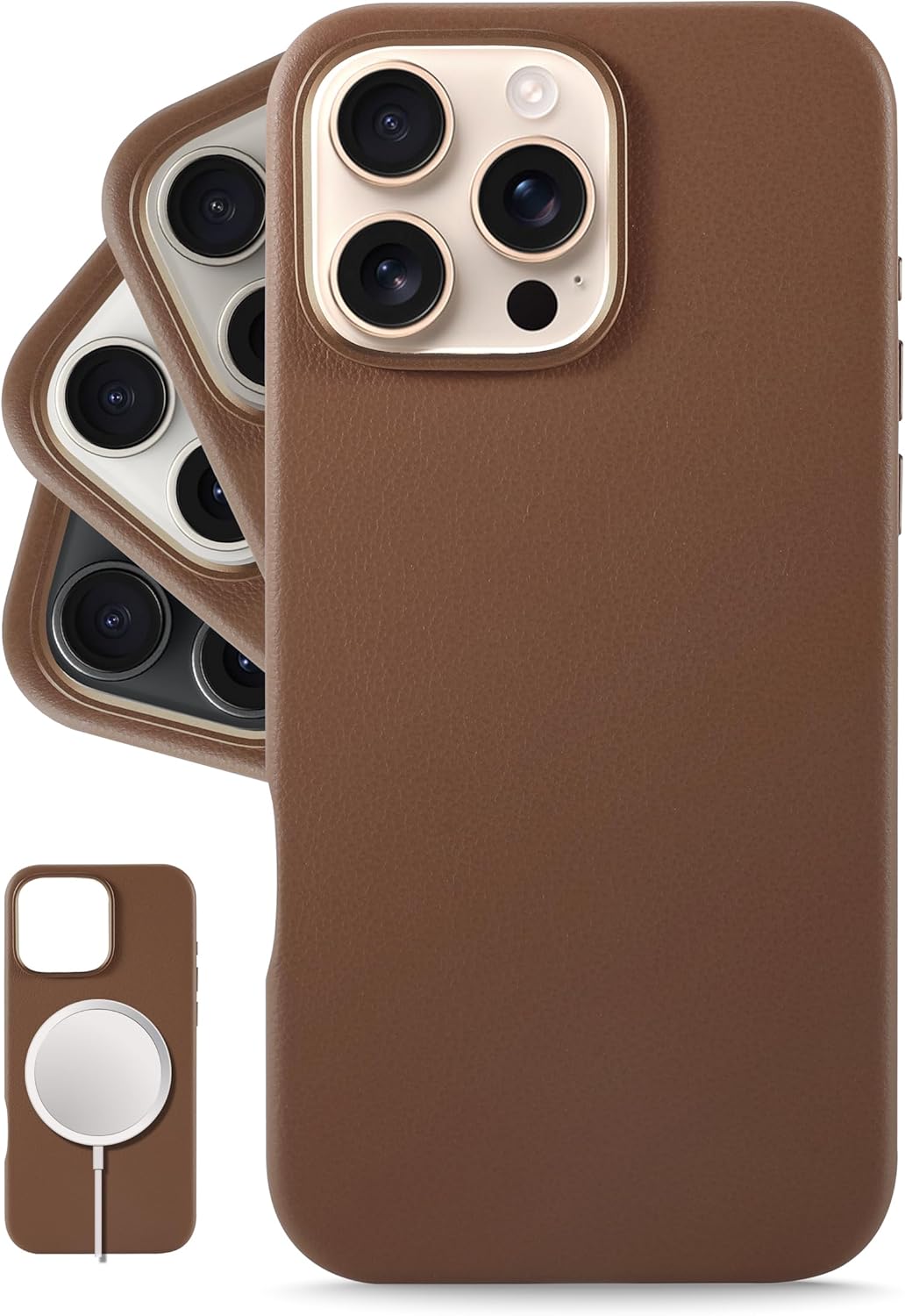 LONLI Classic Leather Case for iPhone 16 Pro Max - Dark Saddle Brown