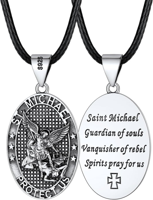 Saint Michael Necklace in Stainless Steel and Gold Plated Design