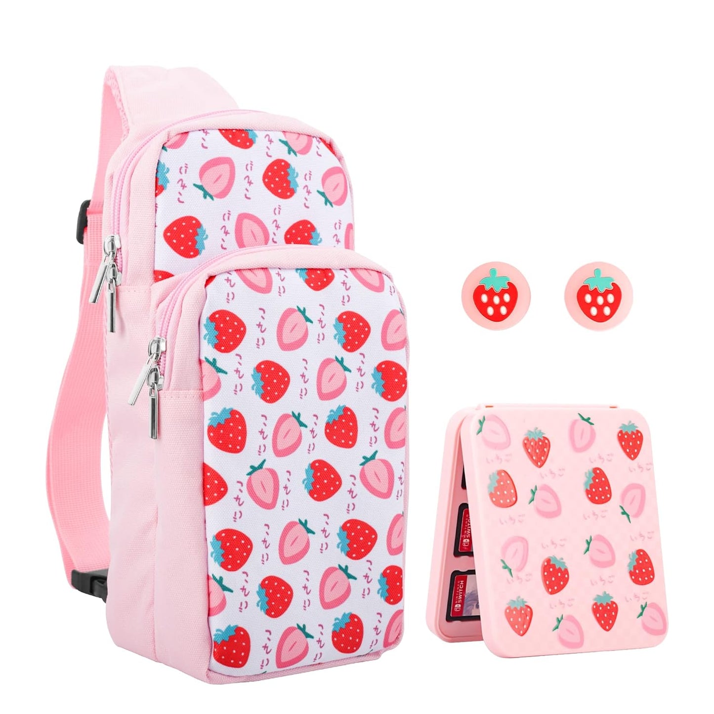 RHOTALL Pink Strawberry Travel Bag for Nintendo Switch and Lite