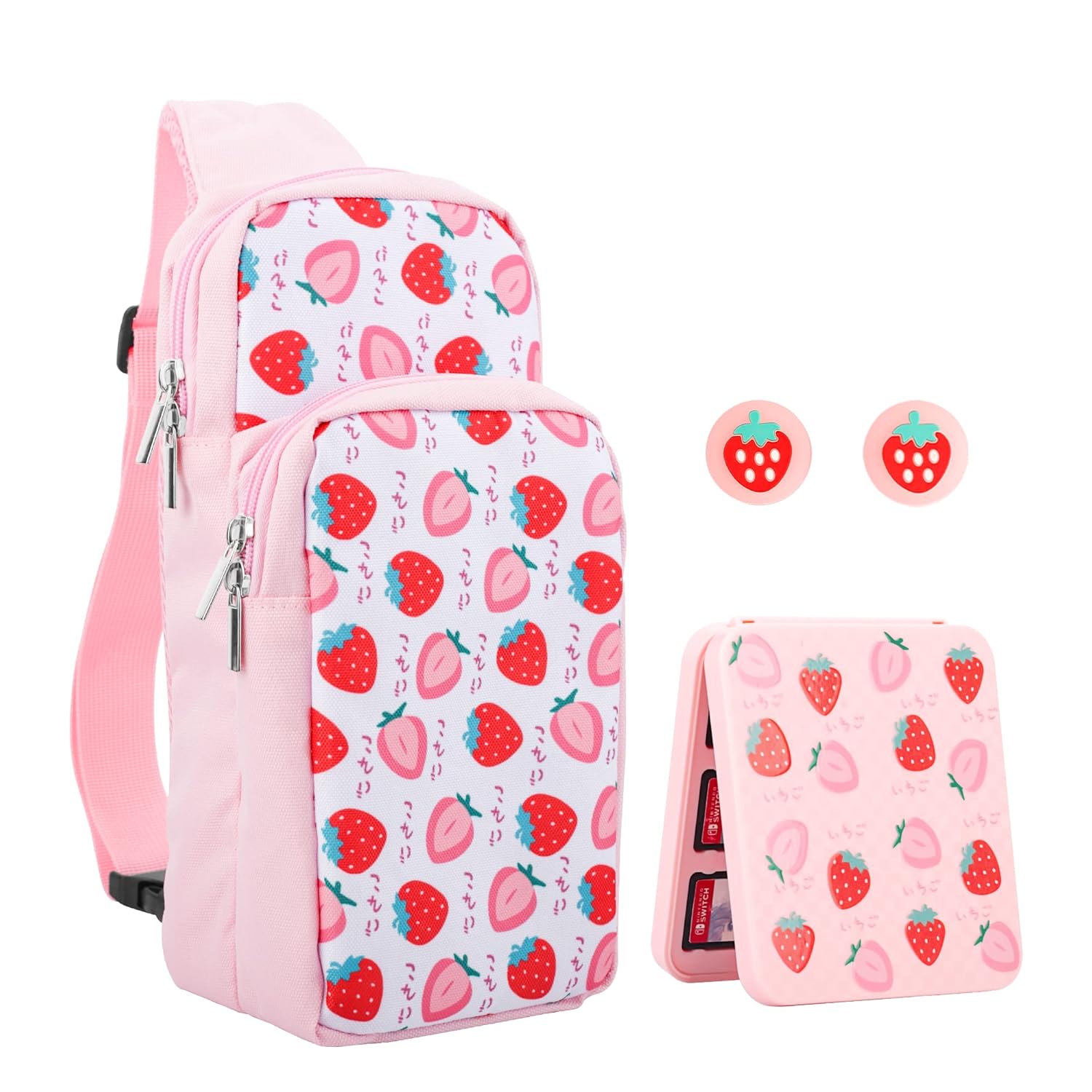 RHOTALL Pink Strawberry Travel Bag for Nintendo Switch and Lite