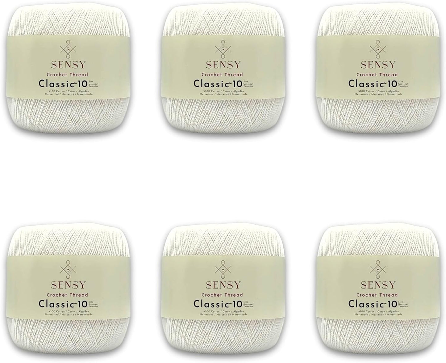6 Skeins of Sensy Crochet Thread Classic Size 10 for Crafting