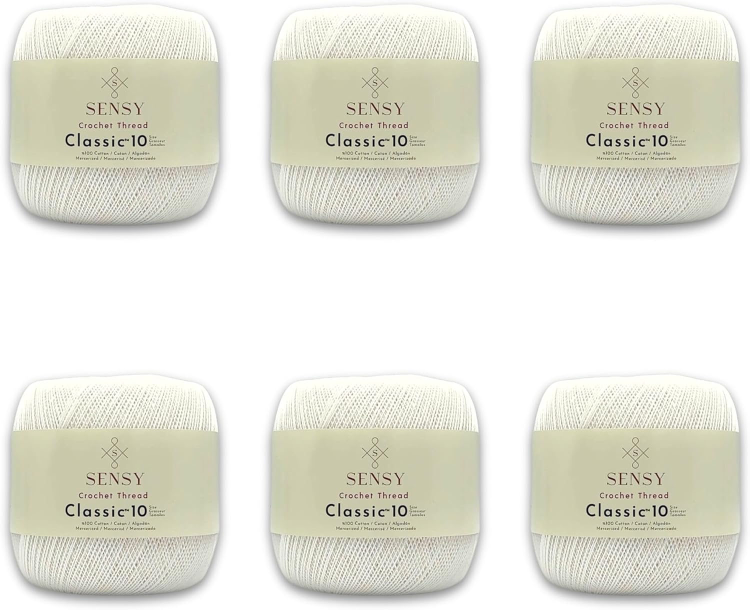 6 Skeins of Sensy Crochet Thread Classic Size 10 for Crafting