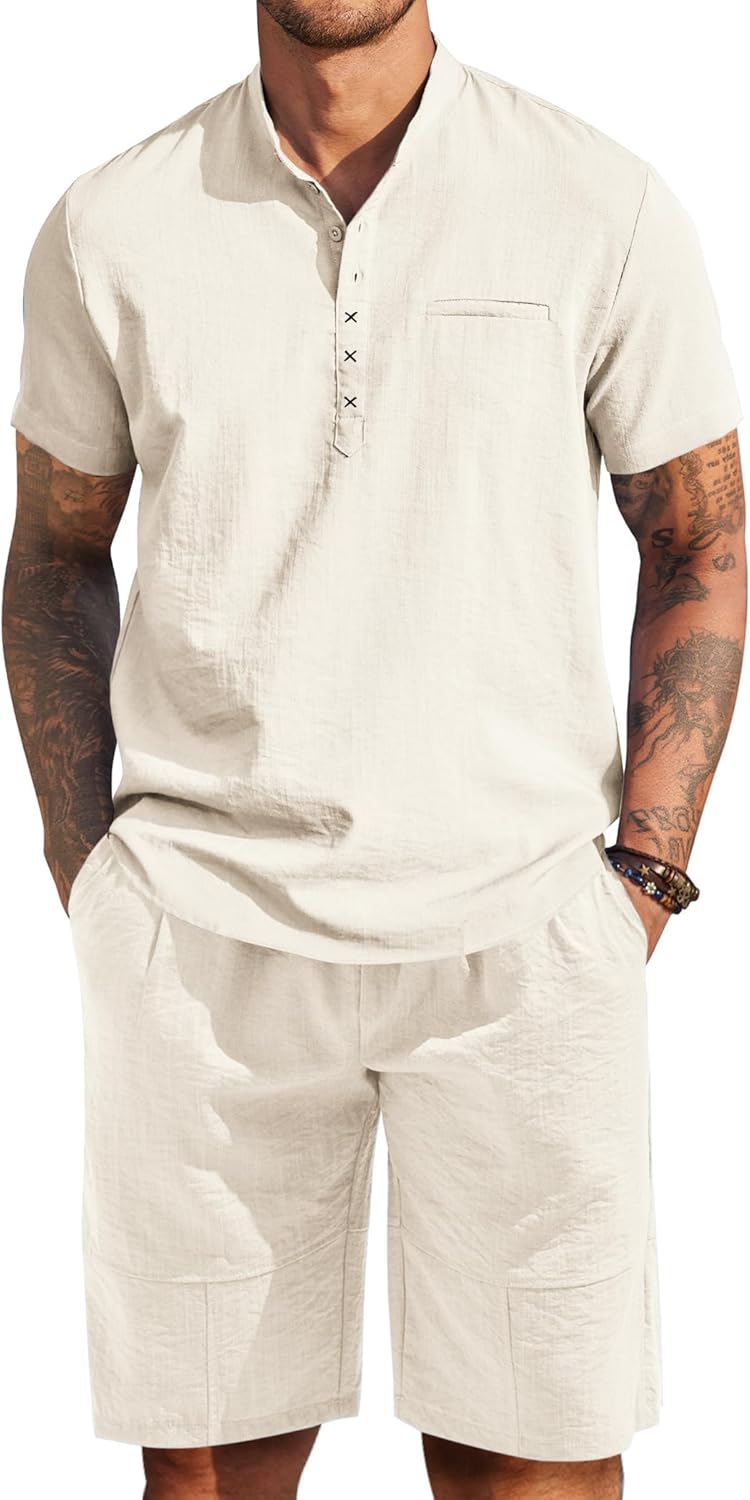 COOFANDY Men's Linen Sets for Summer Beach and Yoga Activities