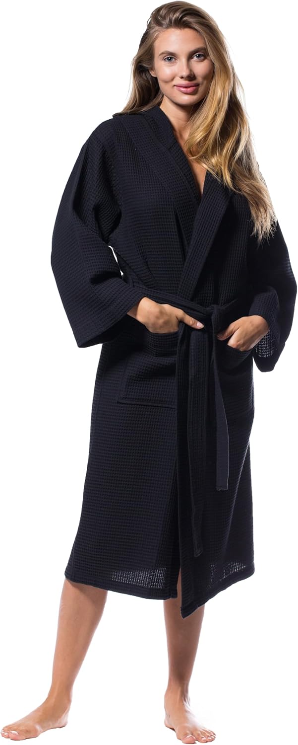 Turquaz Lightweight Full-Length Waffle Kimono Bathrobe for Women
