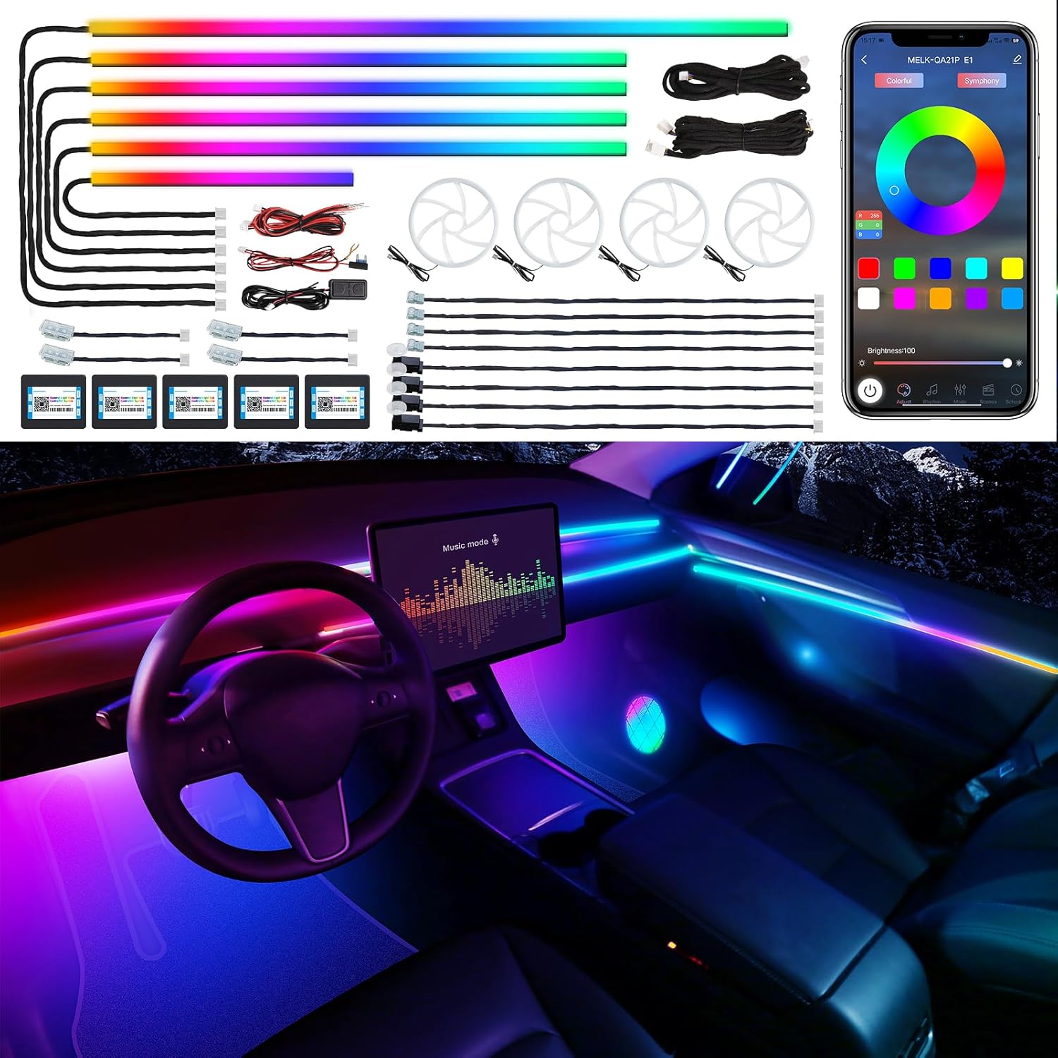 Dreamcolor Acrylic Interior Car LED Strip Light with APP Control
