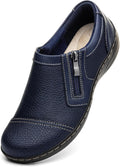 Women's Lightweight Leather Loafers - Comfortable Slip-On Work Shoes