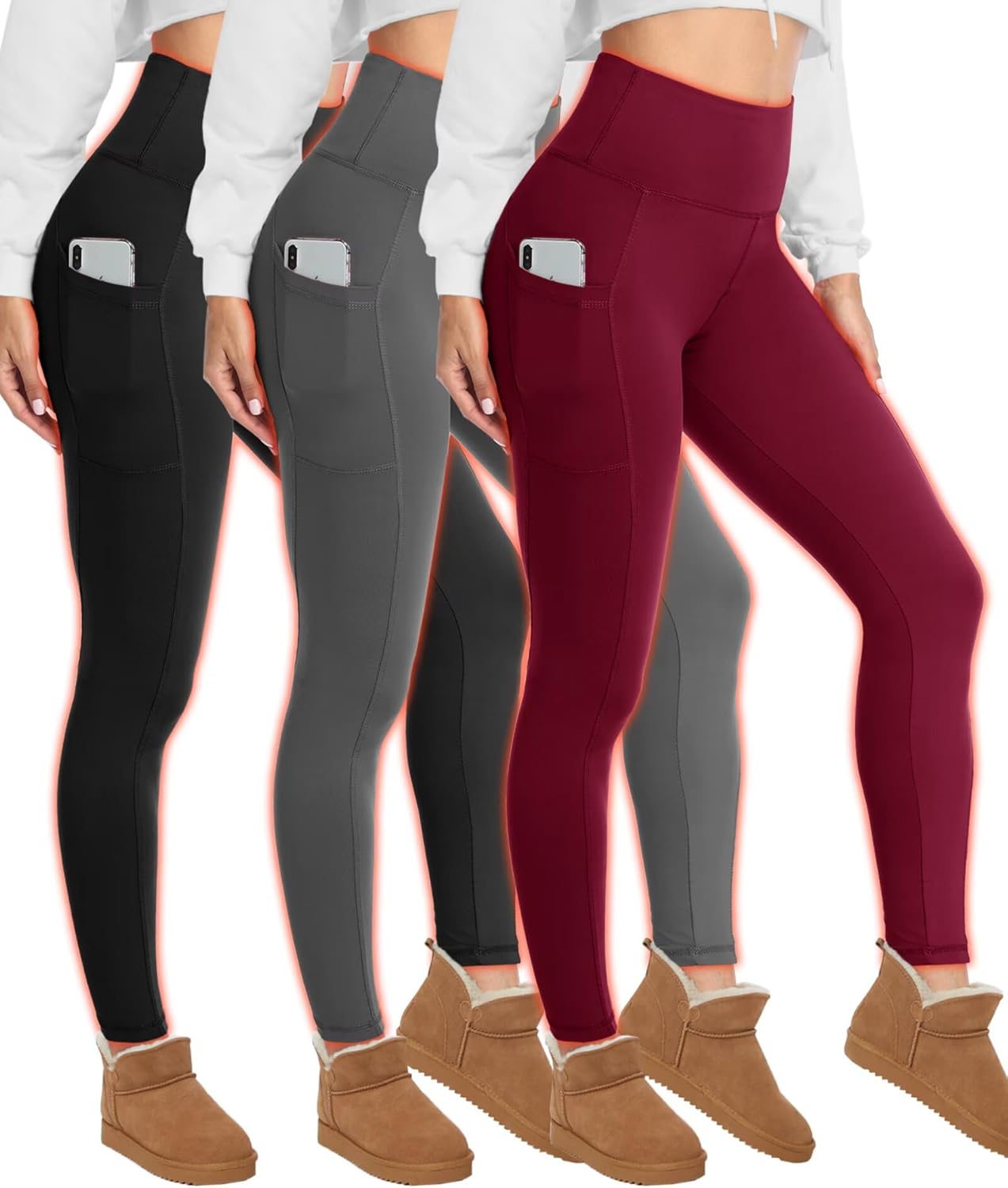 Fleece Lined Leggings for Women with Pockets - Tummy Control