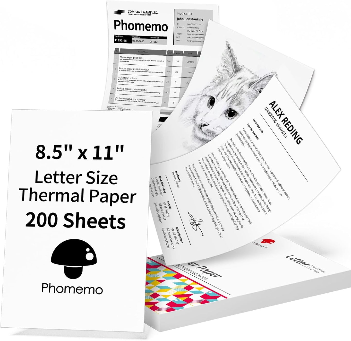 Phomemo 8.5x11 Thermal Paper - Quick-Dry & Compatible, 200 Sheets