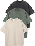 Flygo 3 Pack Oversized Men Acid Washed Tees - Casual Baggy Fit