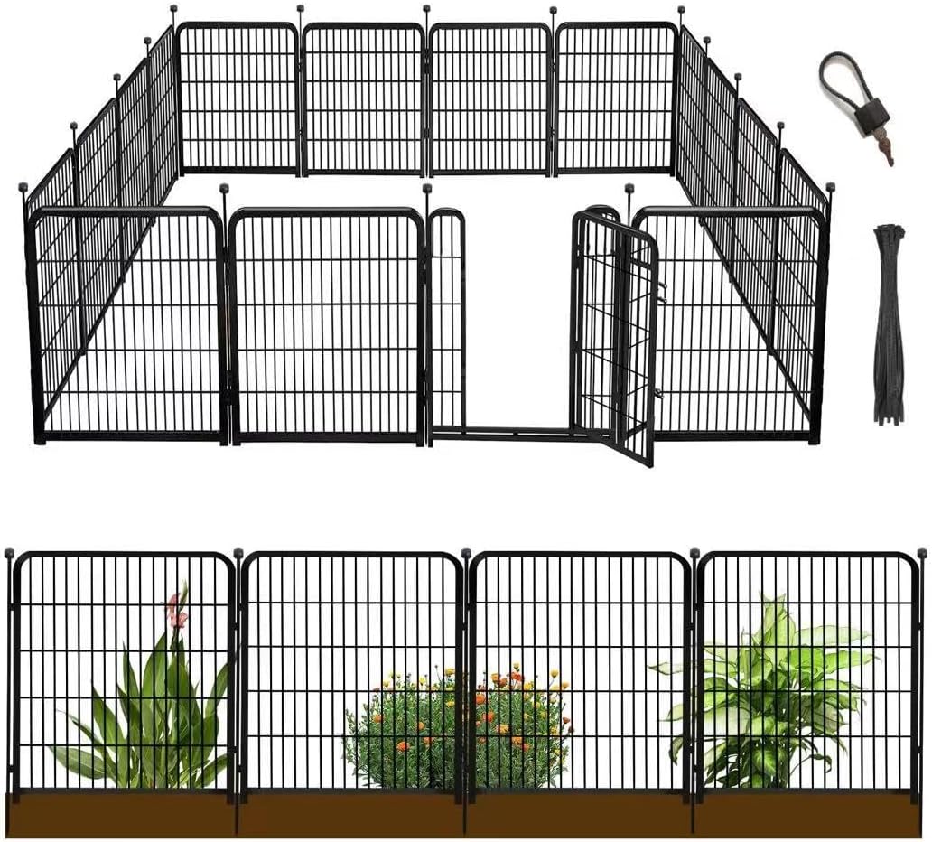 56in Garden Fence Panels with Low Threshold Gate for Pets