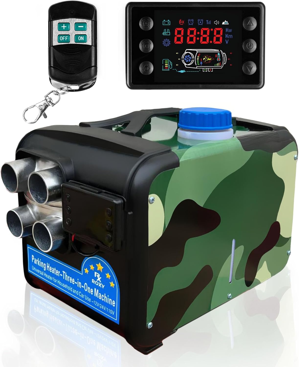 Powerful 8kW Diesel Heater - Remote Control, LCD Screen -12V/24V/220V - Ideal for RVs, Trucks
