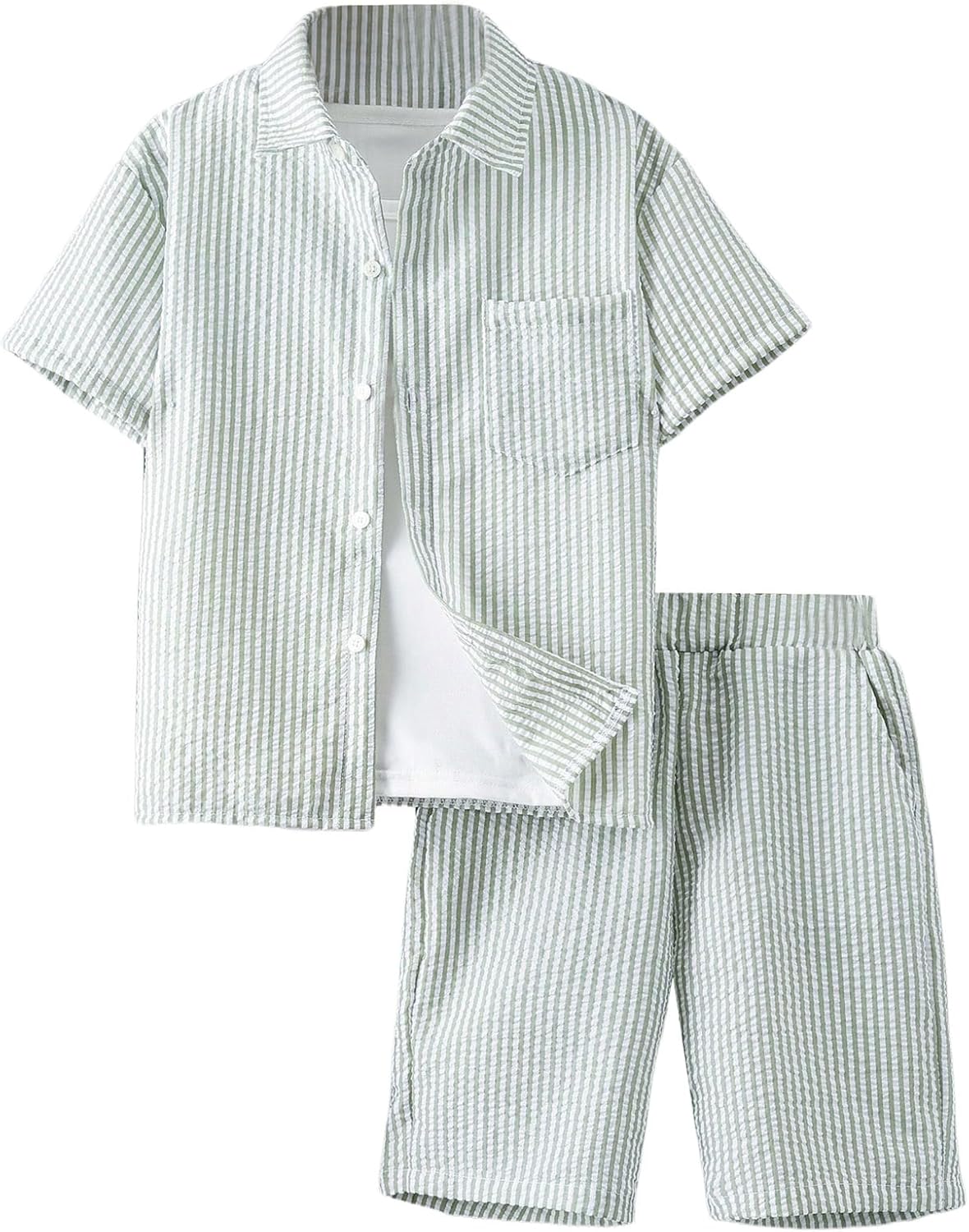 Boy's 2 Piece Beach Vacation Textured Linen Outfit for Summer