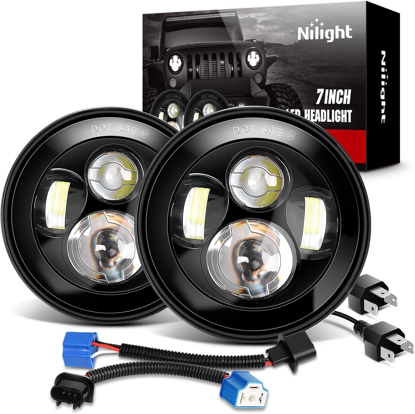 Nilight 7 Inch Round Cree Headlight for Wrangler JK TJ CJ 1997-2017