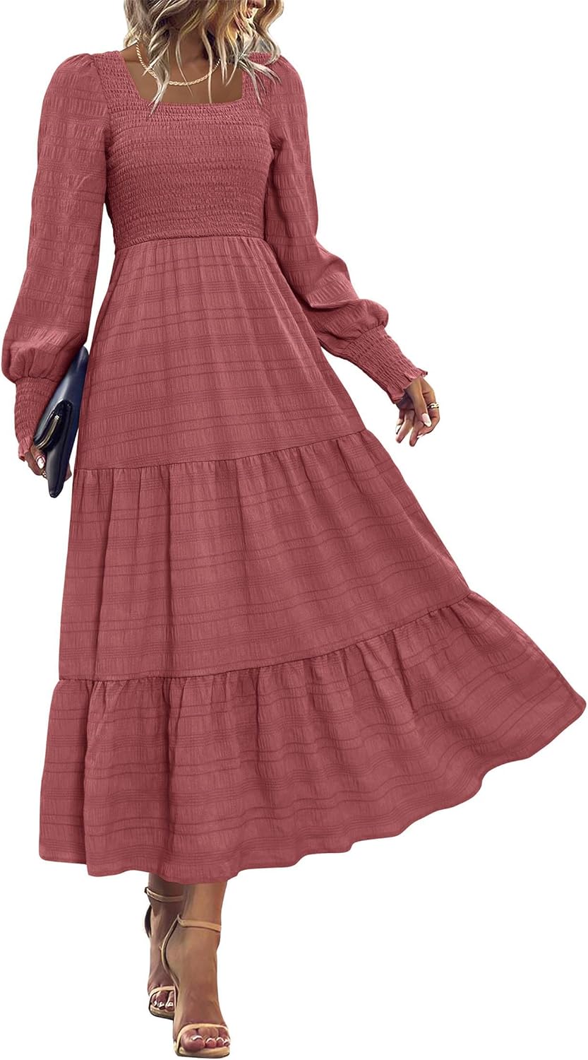 KIRUNDO Fall Dresses for Women - Elegant Maxi Long Sleeve Style