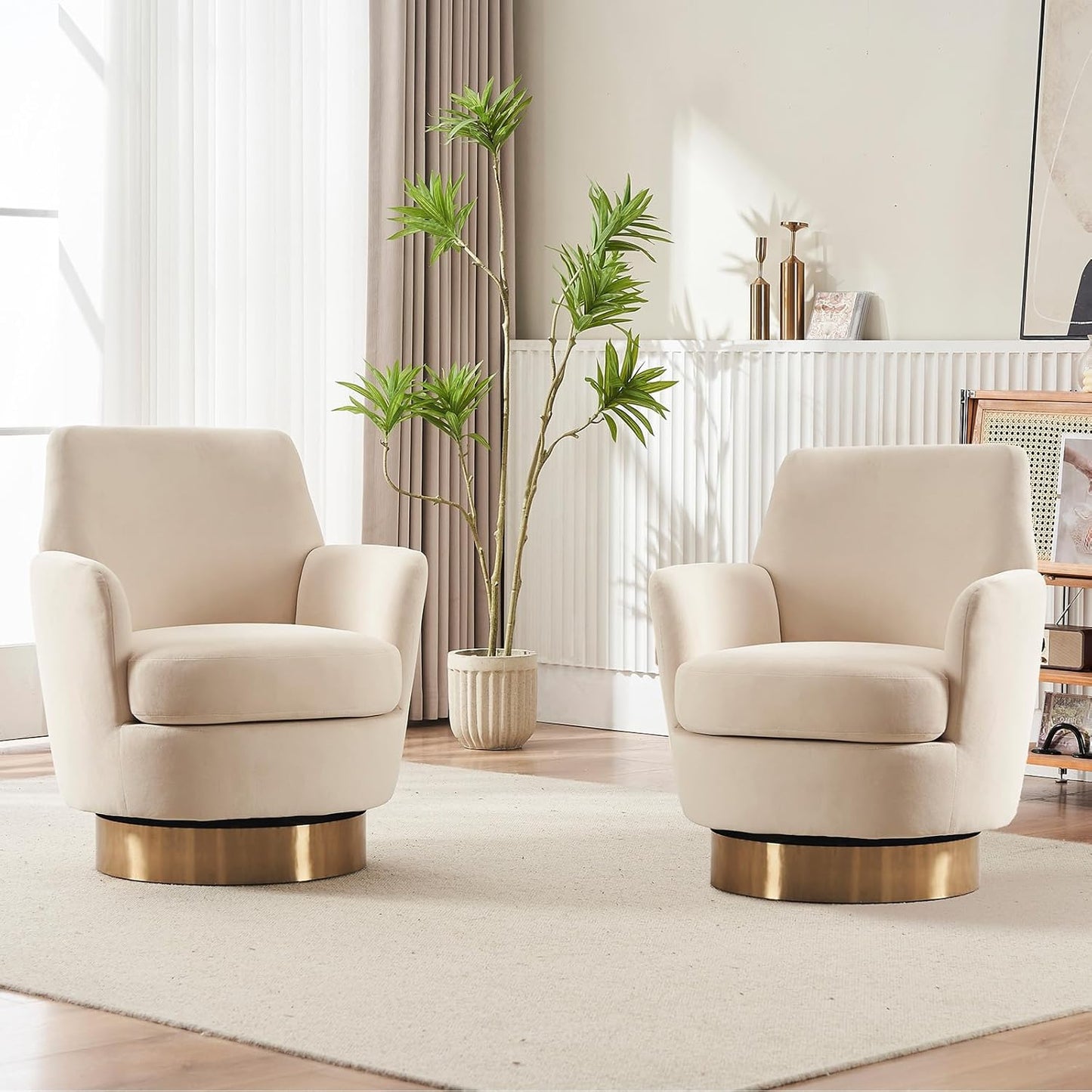 Luxurious Swivel Velvet Chairs, Set of 2, Beige