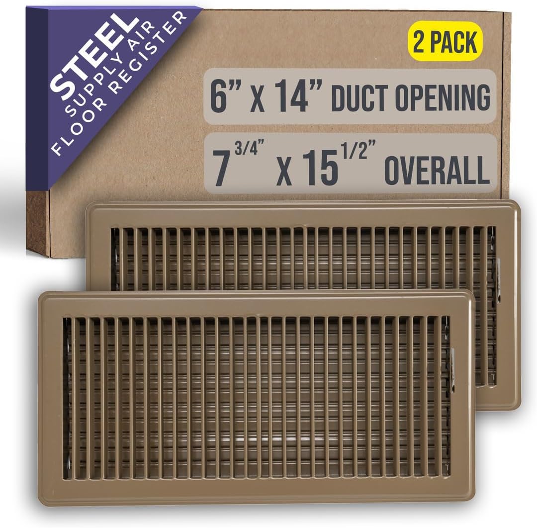 Floor Register with Louvered Design for 6x14 Duct Openings