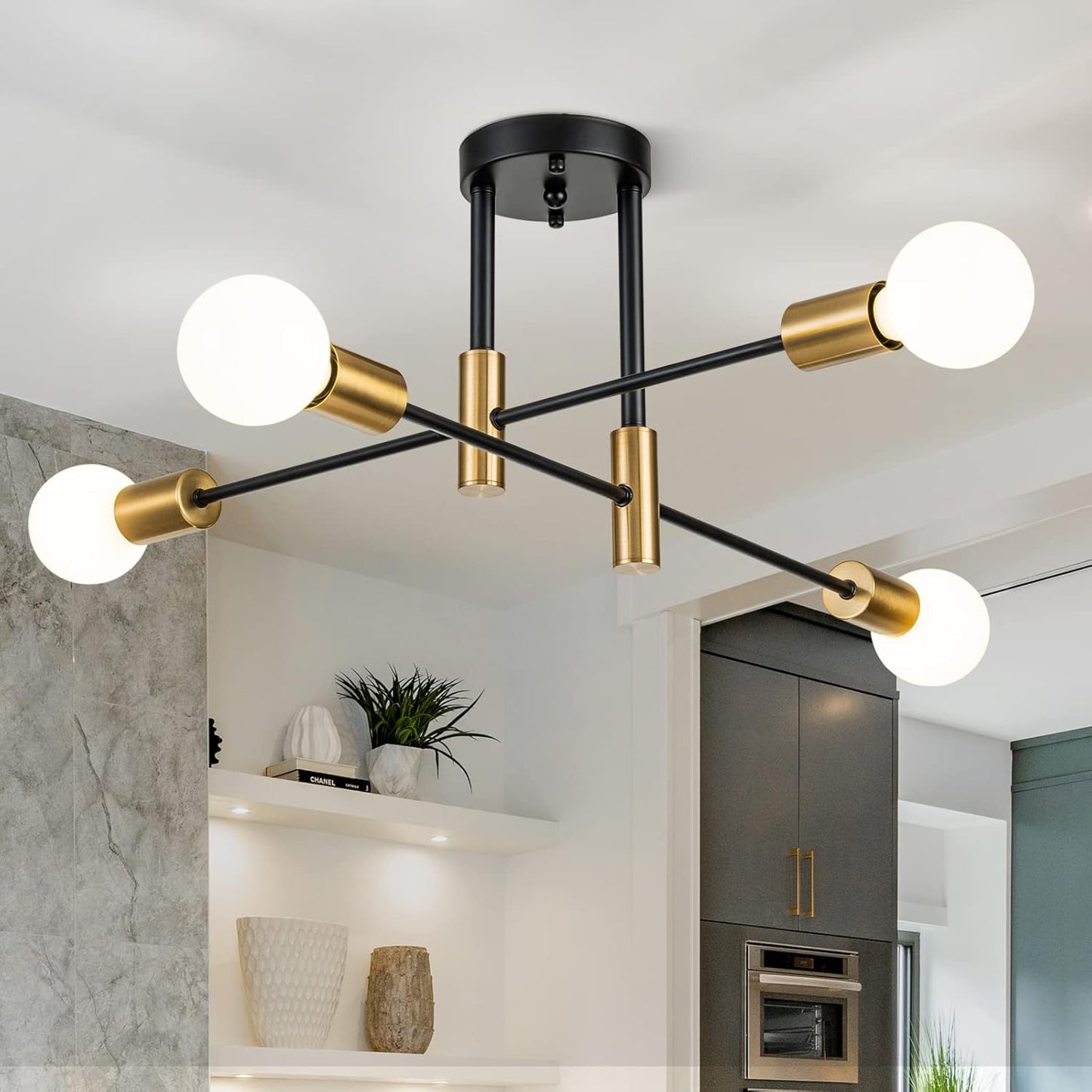 4-Light Black Modern Sputnik Chandeliers for Stylish Spaces