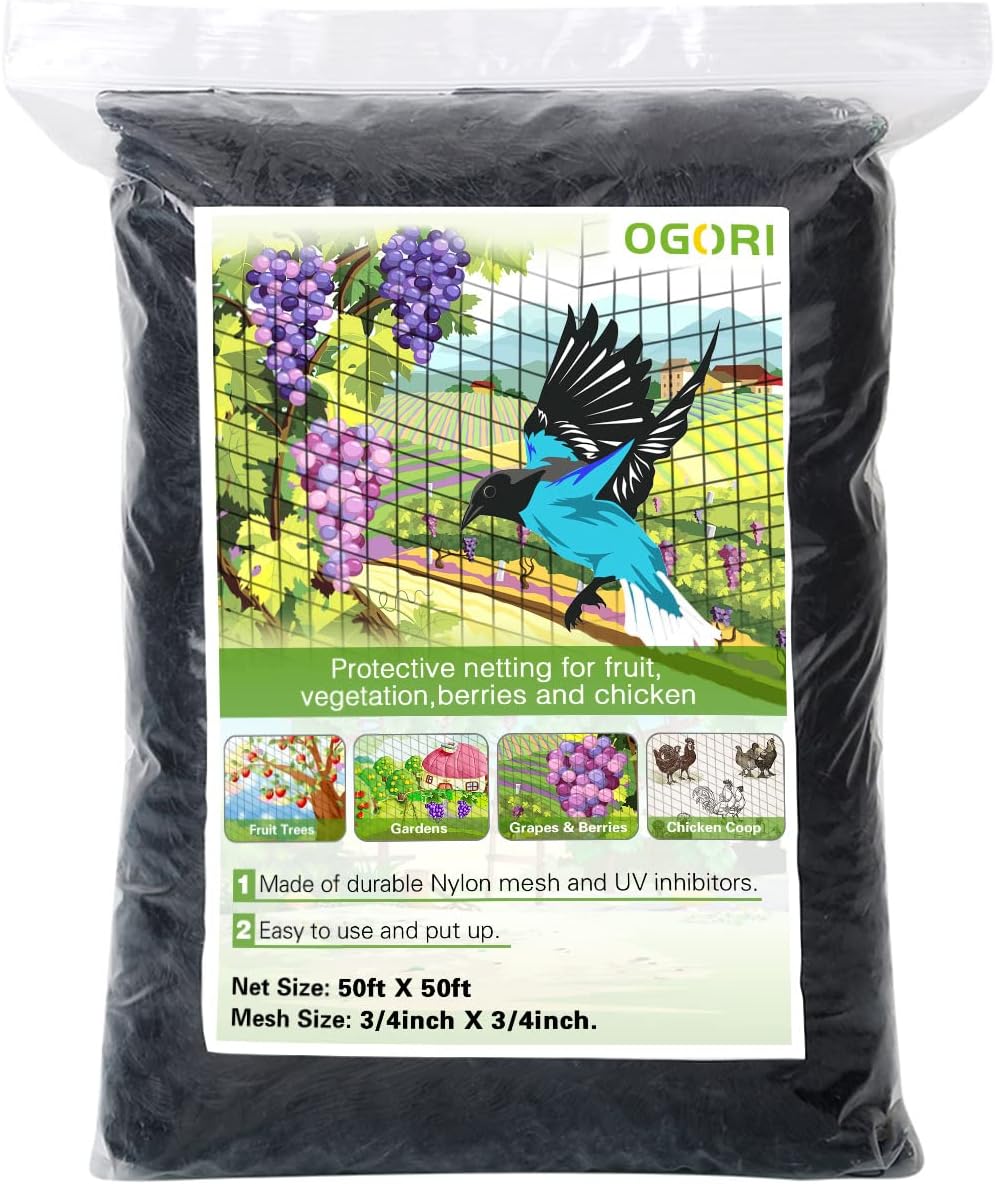 OGORI 50ft x 50ft Bird Netting for Garden Protection and Safety