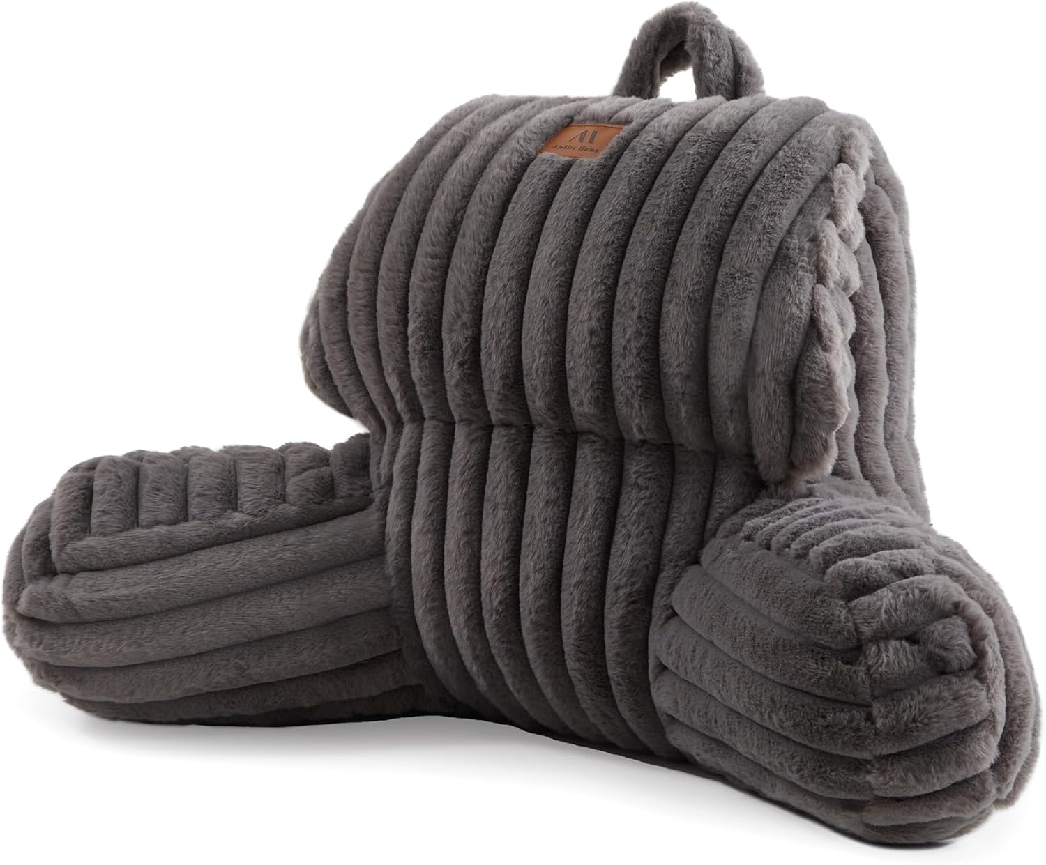 Faux Fur Reading Pillow with Pocket for Cozy Bed Lounging