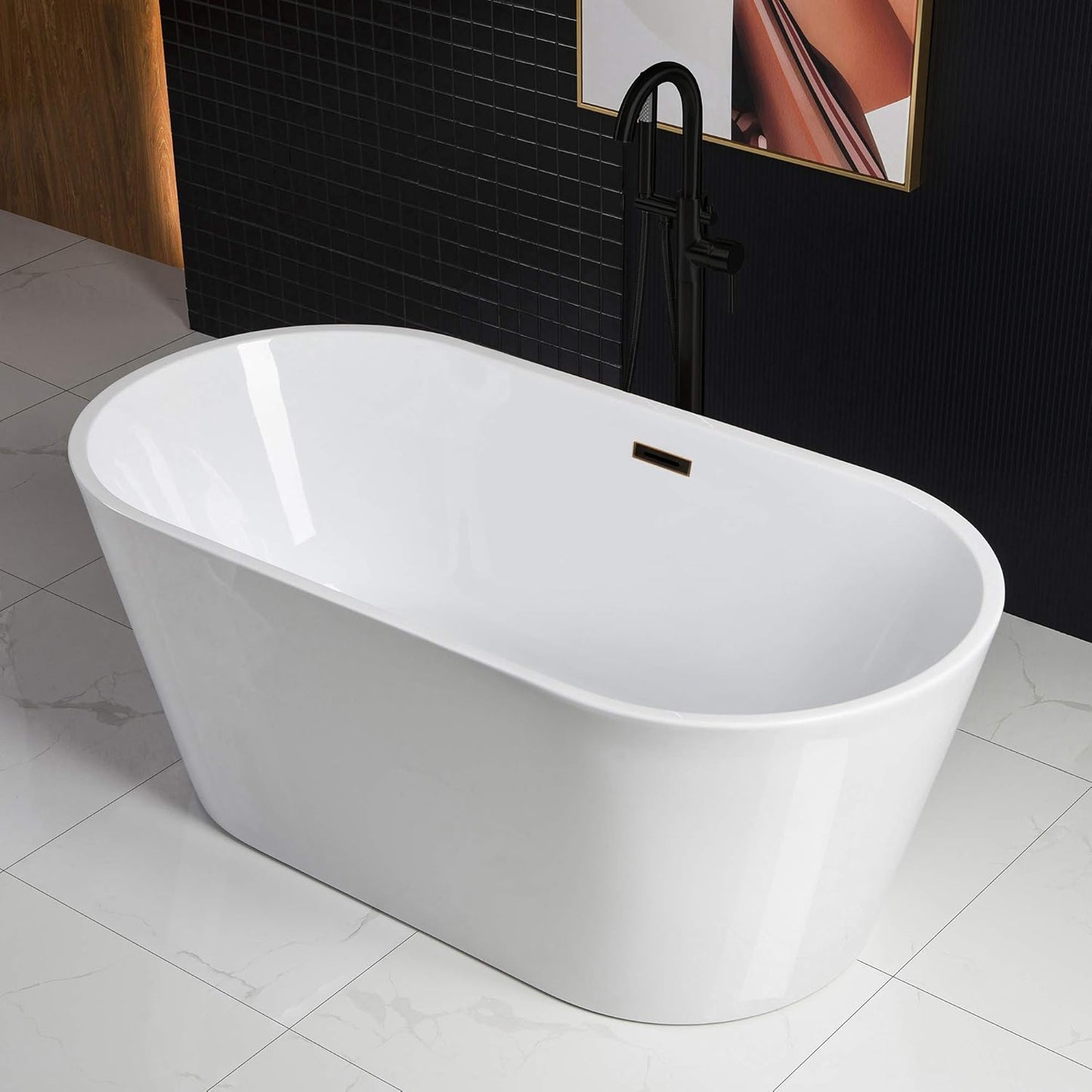59in Acrylic Freestanding Bathtub for Luxurious Soaking Experience