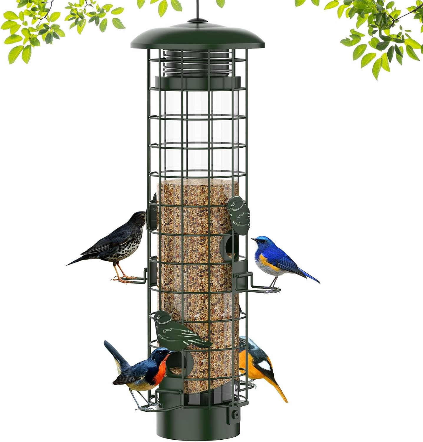Squirrel Proof Bird Feeder for Outdoors - Large Capacity Green