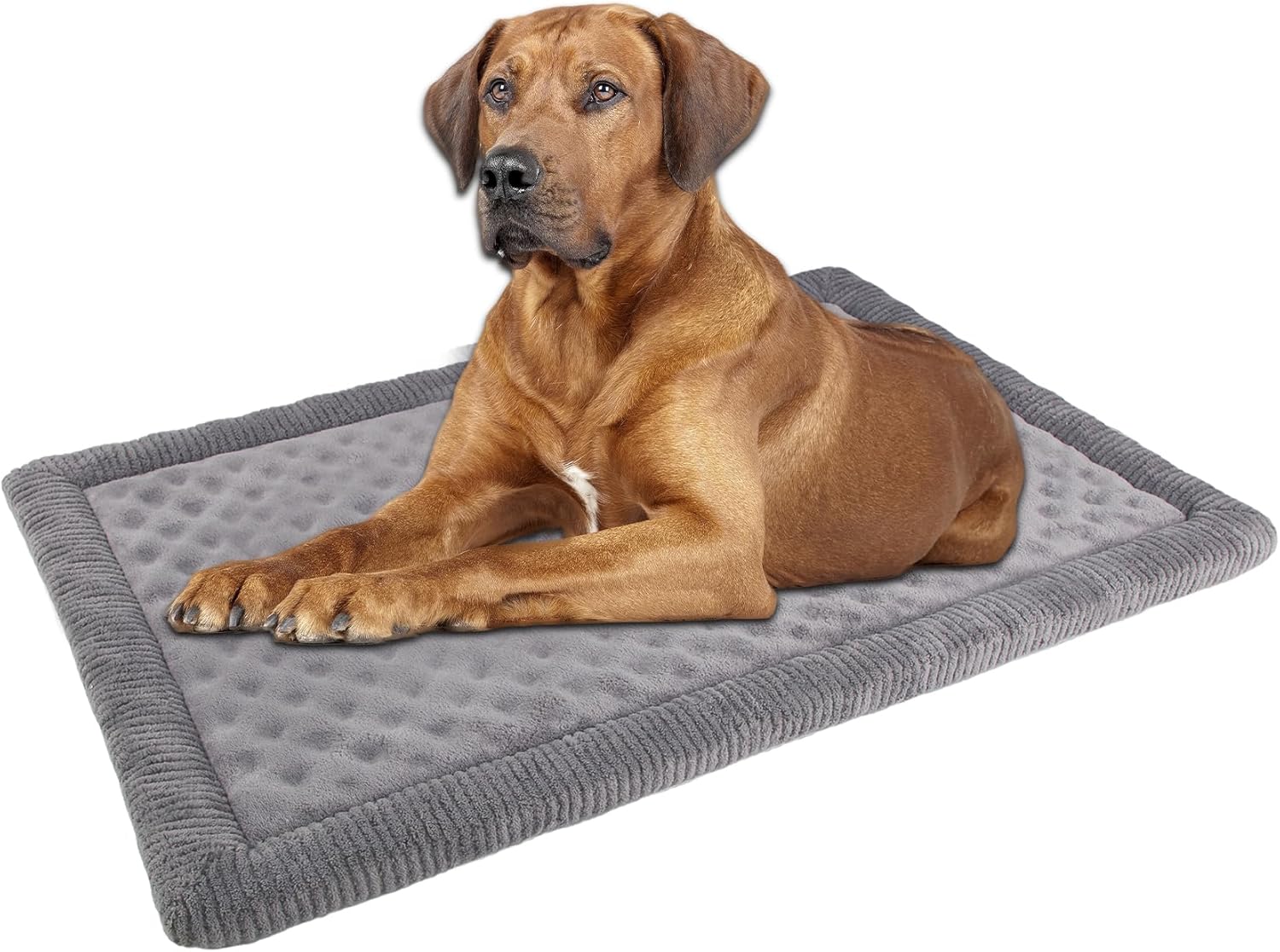 Gray Dog Crate Pad 48x30 inch Memory Foam for Large Dogs