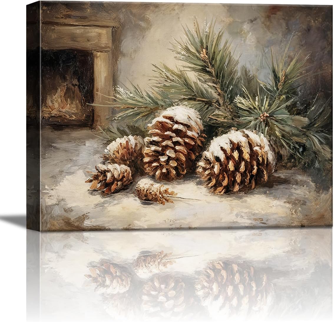 Vintage Pine Cones Christmas Canvas Wall Art for Cozy Decor