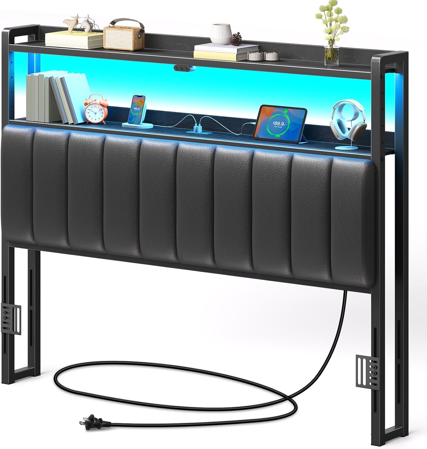 Rolanstar Headboard for Full Size Bed with LED Light and USB Port
