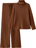 LILLUSORY Women's 2 Piece Turtleneck Sweaters Lounge Set - Cozy Knit