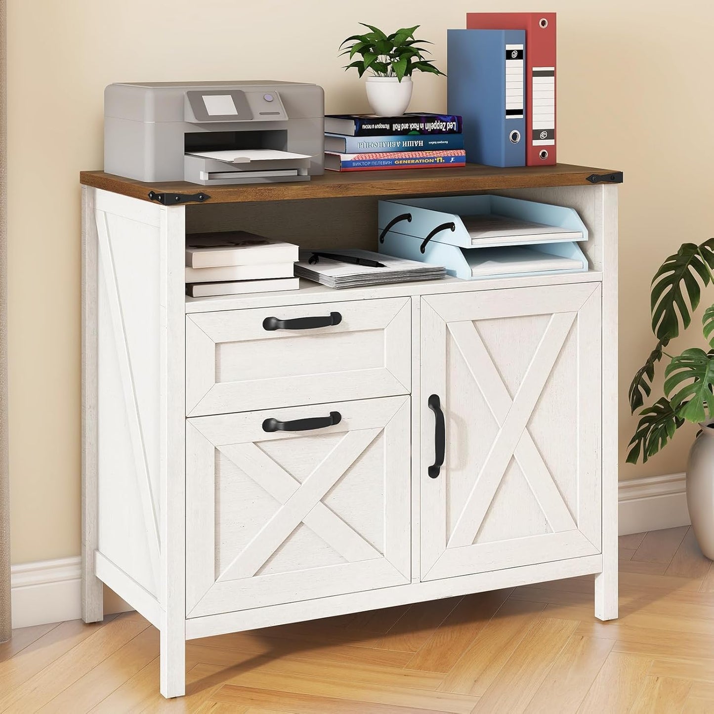 Farmhouse File Cabinet for Home Office, A4/Letter Size Hanging Files Storage