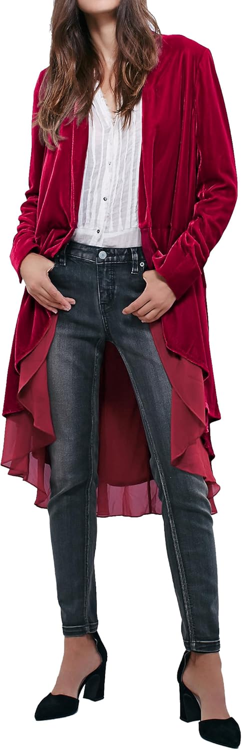 Ruffled Asymmetric Long Velvet Blazers Coat for Women
