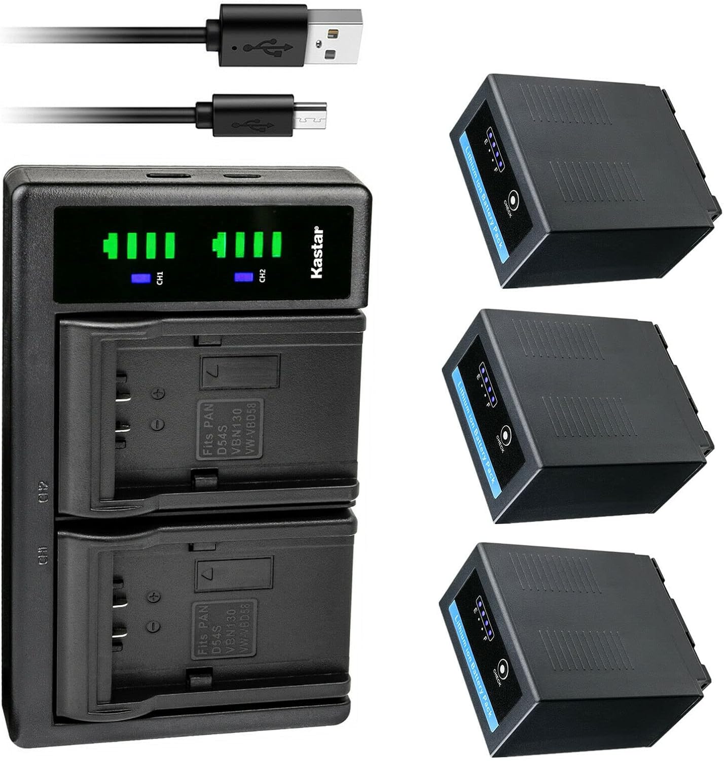 Kastar 3-Pack CGR-D54Pro Battery and USB Charger for Panasonic