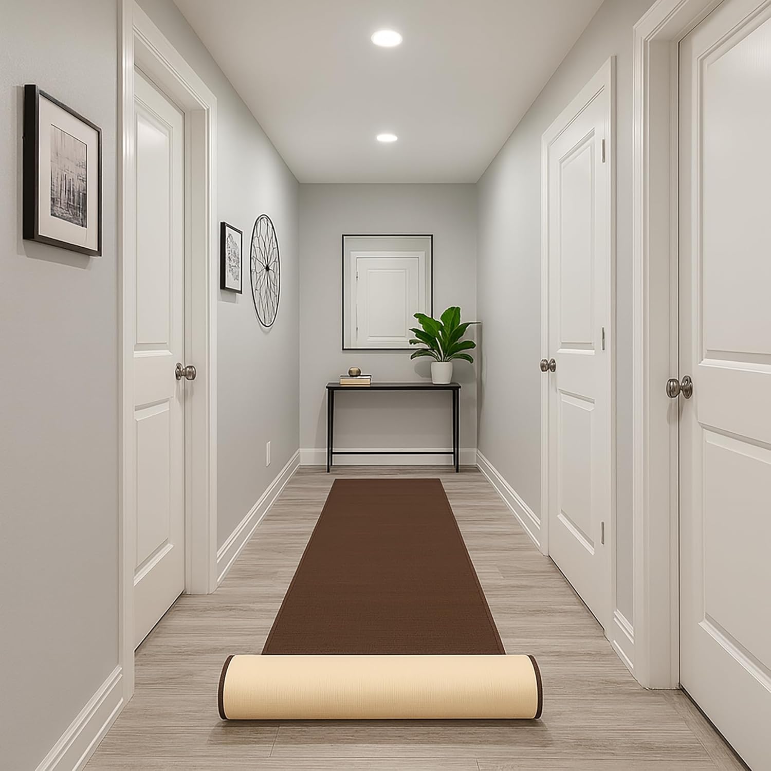 Custom Size Brown Solid Non-Slip Hallway Stair Runner Rug