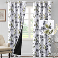 100% Blackout Curtains 84 in 2-Panel Set Grey and Olive - Floral