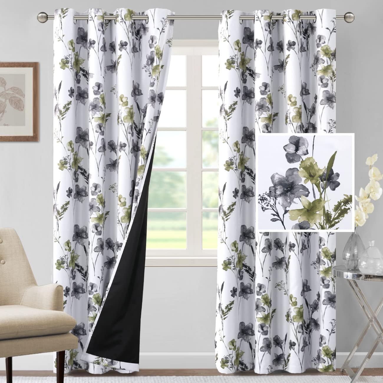 H.VERSAILTEX 100% Blackout Curtains for Bedroom with Floral Design