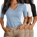 Ficerd Women's Half Sleeve V Neck T Shirts 3 Pack - Slim Fit Tunic