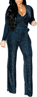 LightlyKiss Sexy V Neck Sparkly Jumpsuit - Flattering Party Look