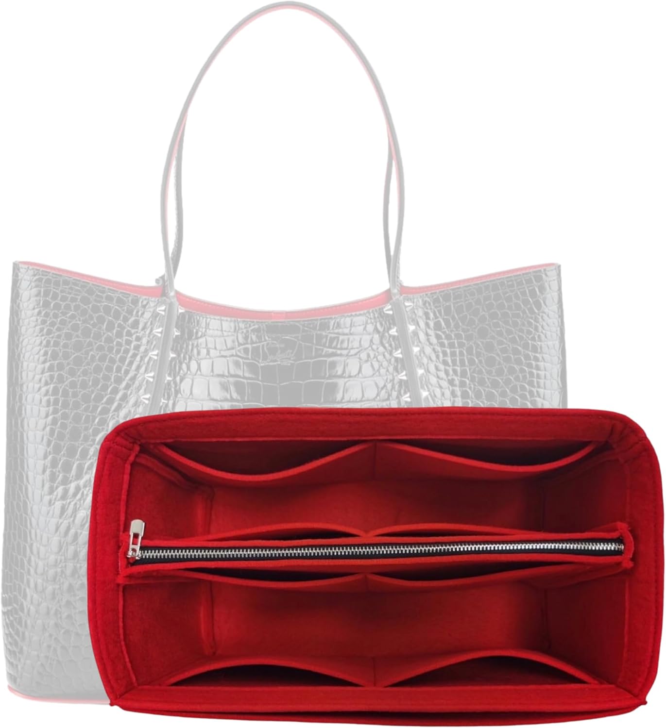 Cabarock Bag Organizer Insert - Premium Felt with Silver Zipper