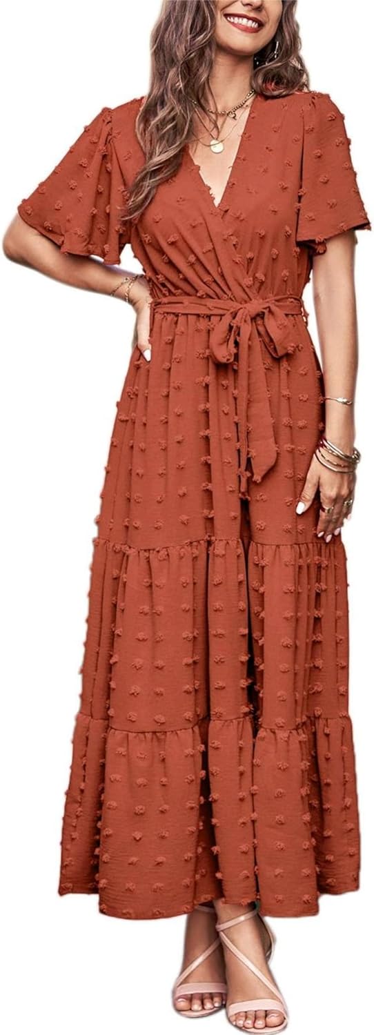 MASCOMODA Womens Summer Swiss Dot Maxi Dress for Every Occasion