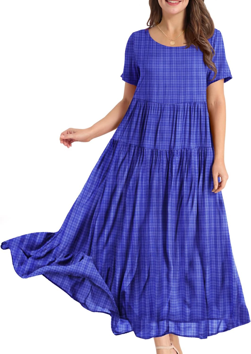 YESNO Women Casual Loose Bohemian Floral Dress with Pockets