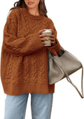 Okiwam Oversized Cable Knit Crewneck Sweater - Cozy Casual Style